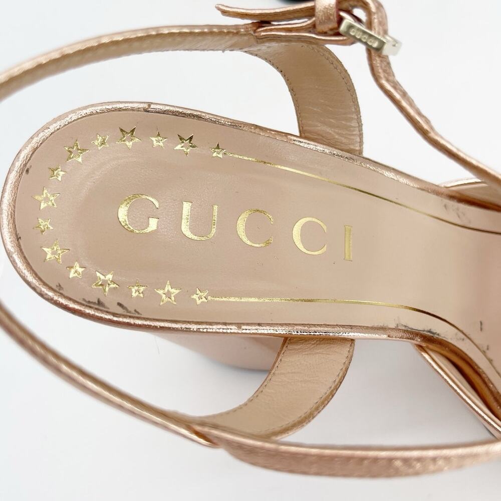 Gucci Rose Gold Metallic Crystal Double G GG Platform Block Heels Pumps EU 37.5 - Picture 14 of 16